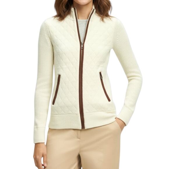 Brooks Brothers Merino Wool Blend Agyle Quilted Zip Cardigan Size XL - Picture 1 of 11